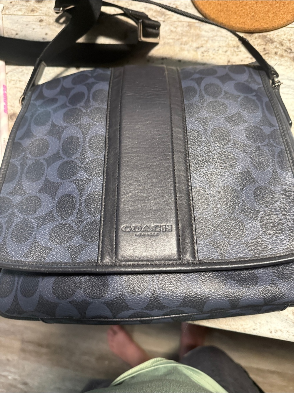 Coach Men's Signature Messenger Bag in Navy and Black
